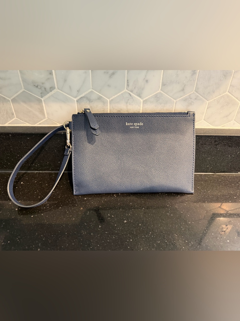 kate spade Navy Pebbled Leather Wristlet Crossbody